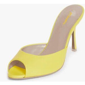 Milooey shoes Light Yellow Slide Sandals Peep Toe Mules Slip On High Heels Shoes
